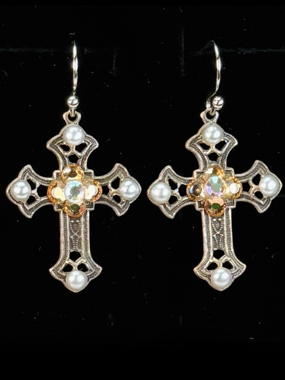 Aged Silvertone Lightweight Cross Pierced Earrings